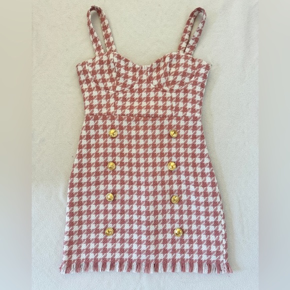 Forever 21 Pink and White Plaid Mini Tweed Dress S - Picture 5 of 11